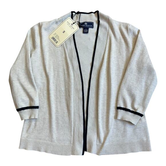 Seven Manor NYC beige open-front sweater with 3/4 length sleeves small cardigan - Picture 7 of 10